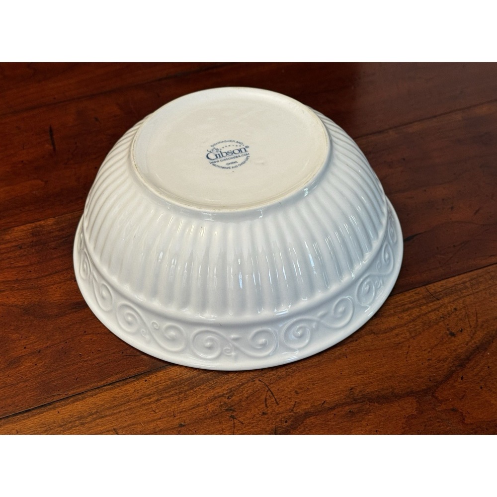Claremont by Gibson White Ribbed Scrolls Round 8" Vegetable Bowl - Picture 3 of 4